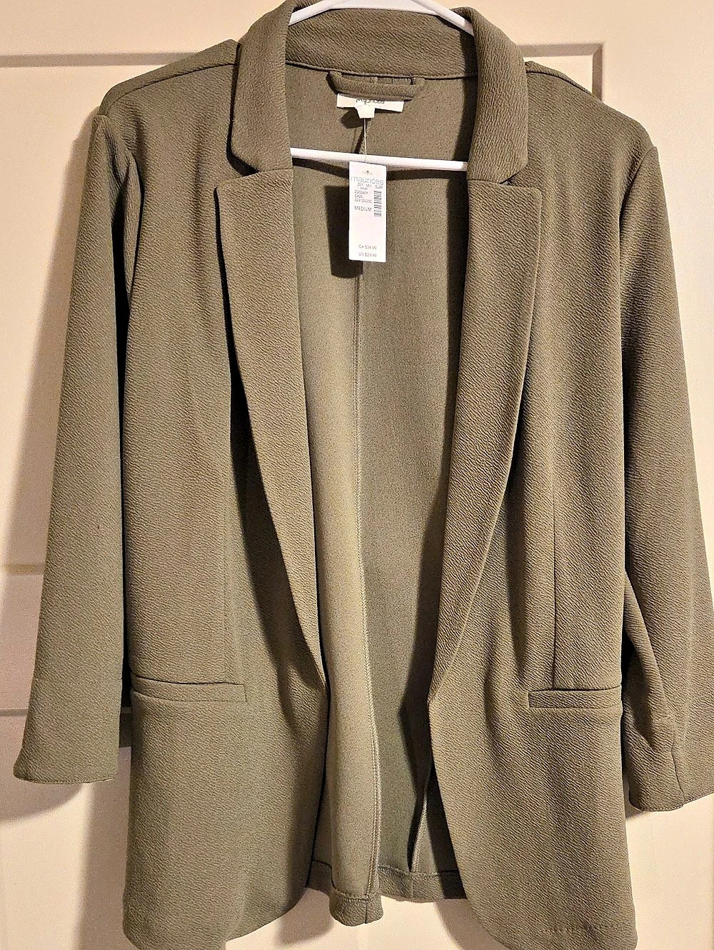 Maurices Versa 3/4 Sleeve Open Front Blazer Green Medium